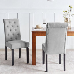 Beliani Set 2 Grey Fabric Dining Chairs With Diamond Stitching And Black Pinewood Legs - thumbnail 2