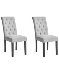 Beliani Set 2 Grey Fabric Dining Chairs With Diamond Stitching And Black Pinewood Legs - thumbnail 3