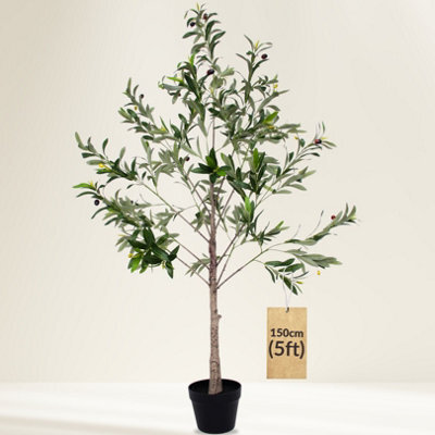 Novecrafto 150Cm Artificial Olive Tree With Decorative Pot & Mediterranean Stones - Realistic Indoor Faux Plant With Lifelike Leaves & Fruits - image 1
