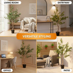 Novecrafto 150Cm Artificial Olive Tree With Decorative Pot & Mediterranean Stones - Realistic Indoor Faux Plant With Lifelike Leaves & Fruits - thumbnail 8