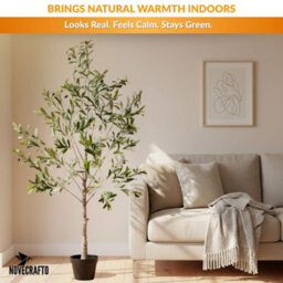 Novecrafto 150Cm Artificial Olive Tree With Decorative Pot & Mediterranean Stones - Realistic Indoor Faux Plant With Lifelike Leaves & Fruits - thumbnail 3