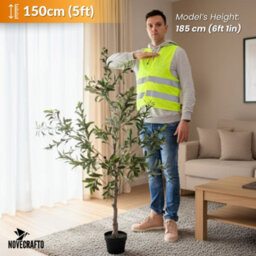 Novecrafto 150Cm Artificial Olive Tree With Decorative Pot & Mediterranean Stones - Realistic Indoor Faux Plant With Lifelike Leaves & Fruits - thumbnail 5