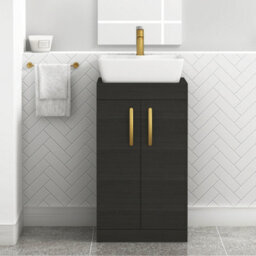 Royal Bathrooms 500mm Floor Standing Vanity Unit 2 Door Hale Black & Countertop Basin - Cube With Brushed Brass Handle - thumbnail 1