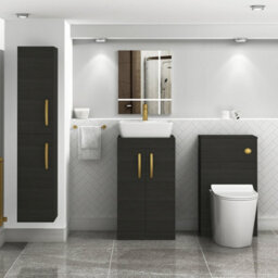 Royal Bathrooms 500mm Floor Standing Vanity Unit 2 Door Hale Black & Countertop Basin - Cube With Brushed Brass Handle - thumbnail 2
