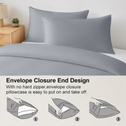 Oxford Homeware Plain Silver Double Duvet Cover With Pillowcase, 3 Piece Set, Soft & Easy Care, Duvet Covers Bedding Sets - thumbnail 5