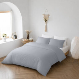 Oxford Homeware Plain Silver Double Duvet Cover With Pillowcase, 3 Piece Set, Soft & Easy Care, Duvet Covers Bedding Sets - thumbnail 7