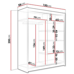 Westa S Black Sliding Door Wardrobe With Mirror Shelves Hanging Rail Bedroom Clothes Storage Unit With Led Rgb - thumbnail 4