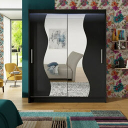 Westa S Black Sliding Door Wardrobe With Mirror Shelves Hanging Rail Bedroom Clothes Storage Unit With Led Rgb - thumbnail 2