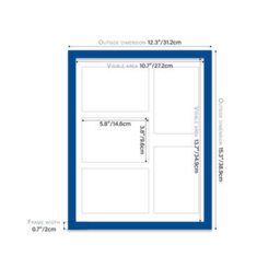 14X11 Inch 5 Opening Photo Collage Frame, Display Five 6X4 Inch Photos, Multi Aperture Family Picture Frame, Blue - thumbnail 4