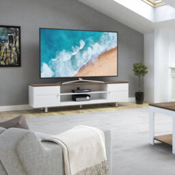 "Avf Whitesands 1.9M Tv Stand, Up To 85"" - Satin White & Wood" - thumbnail 2