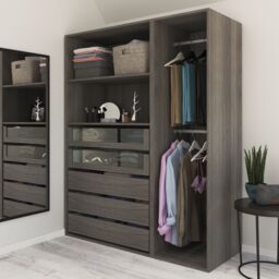 GoodHome Atomia Freestanding Grey Oak Effect Particle Board Wardrobe, Clothing & Shoes Organiser (H)1875mm (W)1500mm (D)580mm - thumbnail 3