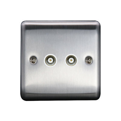 Thrion 2G Coaxial Socket Brushed Chrome, White Insert, 10