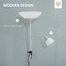 Floor Lamp Duo Light Steel Frame W/ 2 Switches Round Base - thumbnail 5