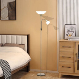 Floor Lamp Duo Light Steel Frame W/ 2 Switches Round Base - thumbnail 6