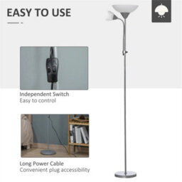 Floor Lamp Duo Light Steel Frame W/ 2 Switches Round Base - thumbnail 3
