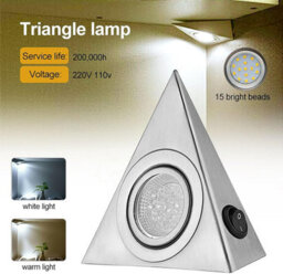 ATEK Under Cabinet Kitchen Led Lights 1 Pack Triangle Pyramid Warm White Indoor Cupboard Wardrobe Bright Spot Mains Powered Light - thumbnail 3