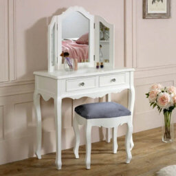Melody Maison White Dressing Table, Mirror, Stool Set - Victoria Range - thumbnail 1