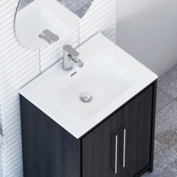 Royal Bathrooms Livora 600mm Black Woodgrain Floor Standing Bathroom Vanity Unit 2 Storage Cabinet Door With Ceramic Basin - thumbnail 5