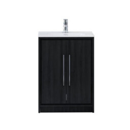 Royal Bathrooms Livora 600mm Black Woodgrain Floor Standing Bathroom Vanity Unit 2 Storage Cabinet Door With Ceramic Basin - thumbnail 6