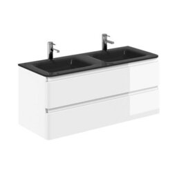 Plum&clay Marvel Gloss White Wall Hung Bathroom Vanity Unit With Grey Glass Basin (W)1200mm