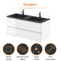 Plum&clay Marvel Gloss White Wall Hung Bathroom Vanity Unit With Grey Glass Basin (W)1200mm - thumbnail 5
