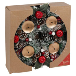 Urbn-Living Urbnliving 27Cm Width Christmas Wreath Candle Holder Centrepiece Arrangement Pinecones Berries Decor - thumbnail 5