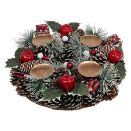 Urbn-Living Urbnliving 27Cm Width Christmas Wreath Candle Holder Centrepiece Arrangement Pinecones Berries Decor - thumbnail 2