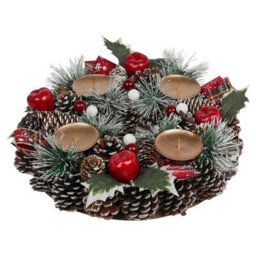 Urbn-Living Urbnliving 27Cm Width Christmas Wreath Candle Holder Centrepiece Arrangement Pinecones Berries Decor - thumbnail 4