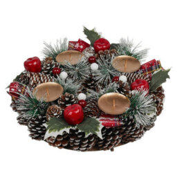 Urbn-Living Urbnliving 27Cm Width Christmas Wreath Candle Holder Centrepiece Arrangement Pinecones Berries Decor - thumbnail 3