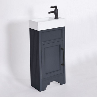 Homestylestore Black Grey 400mm Bathroom Vanity Unit With Basin And Black T Bar Handles - image 1