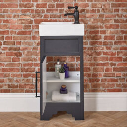 Homestylestore Black Grey 400mm Bathroom Vanity Unit With Basin And Black T Bar Handles - thumbnail 3