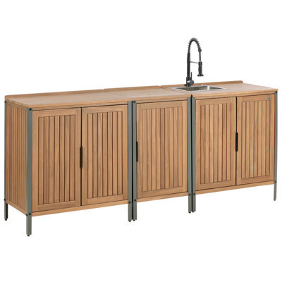 Beliani 3 Piece Outdoor Kitchen Set With Sink Ivrea Certified Acacia Wood Brown/ Black - image 1