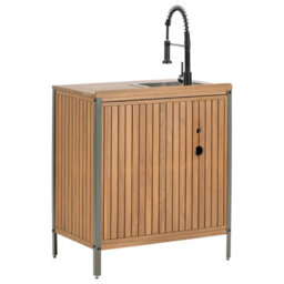 Beliani 3 Piece Outdoor Kitchen Set With Sink Ivrea Certified Acacia Wood Brown/ Black - thumbnail 8