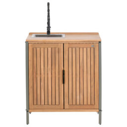 Beliani 3 Piece Outdoor Kitchen Set With Sink Ivrea Certified Acacia Wood Brown/ Black - thumbnail 7