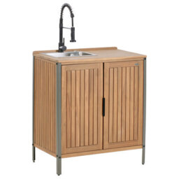 Beliani 3 Piece Outdoor Kitchen Set With Sink Ivrea Certified Acacia Wood Brown/ Black - thumbnail 4