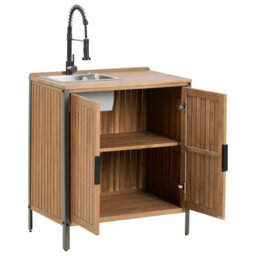 Beliani 3 Piece Outdoor Kitchen Set With Sink Ivrea Certified Acacia Wood Brown/ Black - thumbnail 6