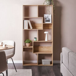 Wyld And Coco Lumina Living 6-Tier Bookcase Light Brown Melamine, Irregular Open-Back, W90 X D29 X H180Cm - thumbnail 2
