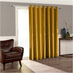 Moonlight Bedding Velvet Ring Top Curtains-Fully Lined Blackout Single Panel,thermal Sliding Glass Door Curtain (Ochre,66X84 Inch)