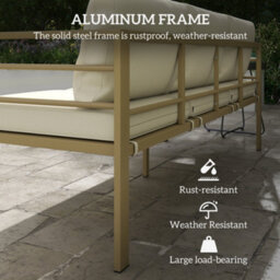 Outsunny Garden Bench With Cushions, Outdoor Furniture, Cream White - thumbnail 4