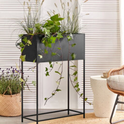Beliani Raised Planter Box Black Rectangular Metal 70Cm X 30Cm X 100Cm - thumbnail 2