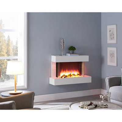 "Flamme Kingston 39"" Wall Mounted Electric Fireplace White With 3 Flame Colours And 13 Mood Lighting Options 1.5Kw Heater" - image 1