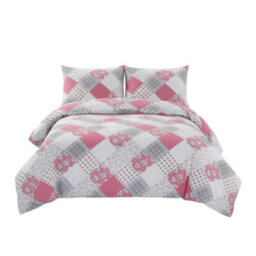 Duvet Cover And Pillowcase Set Floral Patchwork Design Polycotton Bed Linen Pink - thumbnail 2