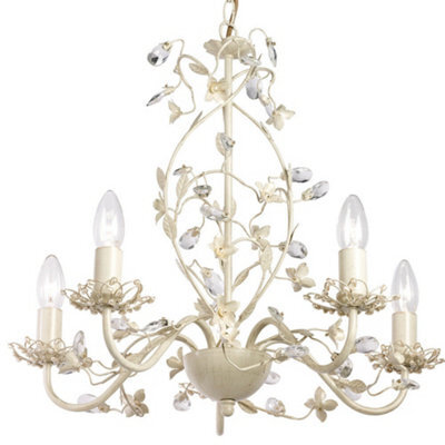 Hanging Flush Ceiling Pendant 5 Light Cream Gold Chandelier Lamp Bulb Holder - image 1