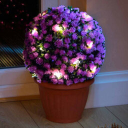 Taylor & Brown 2 Pack 28Cm Solar Powered Led Rose Topiary Ball, Artificial Hanging Ornament With 20 Lights, Garden Decor (Purple) - thumbnail 3
