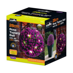 Taylor & Brown 2 Pack 28Cm Solar Powered Led Rose Topiary Ball, Artificial Hanging Ornament With 20 Lights, Garden Decor (Purple) - thumbnail 4