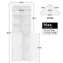 163 Cm Tall Bathroom Corner Cabinet With Door Cabinet And Adjustable Shelves - thumbnail 2