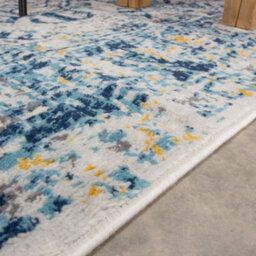 Loomed Navy Blue Grey Bordered Geometric Distressed Area Rug 160X230Cm - thumbnail 4