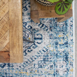 Loomed Navy Blue Grey Bordered Geometric Distressed Area Rug 160X230Cm - thumbnail 3