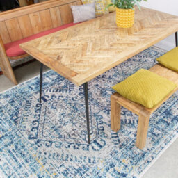 Loomed Navy Blue Grey Bordered Geometric Distressed Area Rug 160X230Cm - thumbnail 2