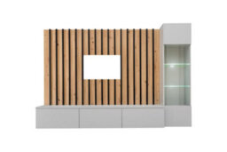 Arte Verti Contemporary Entertainment Media Unit 4 Doors Shelves Pearl Grey And Artisan Oak Effect (W)2200mm (H)1480mm (D)350mm - thumbnail 2